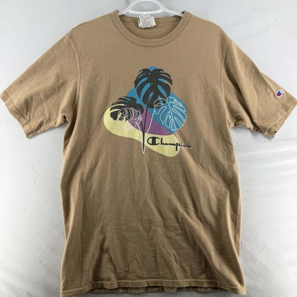 1546 Champion T-Shirt Size Large Brown Tropical Leaf Graphic